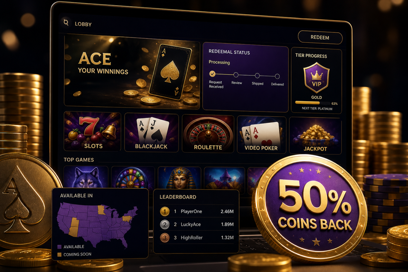 CoinsBack Casino Launches With a 50% Coins Back Feature on Every Spin