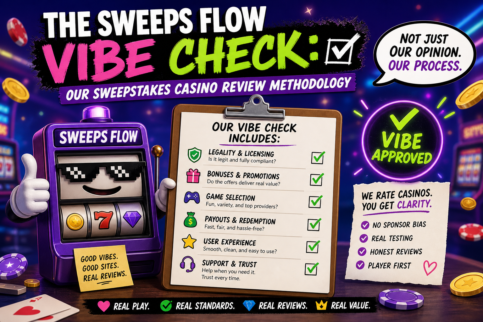 The Sweeps Flow Vibe Check: Our Sweepstakes Casino Review Methodology