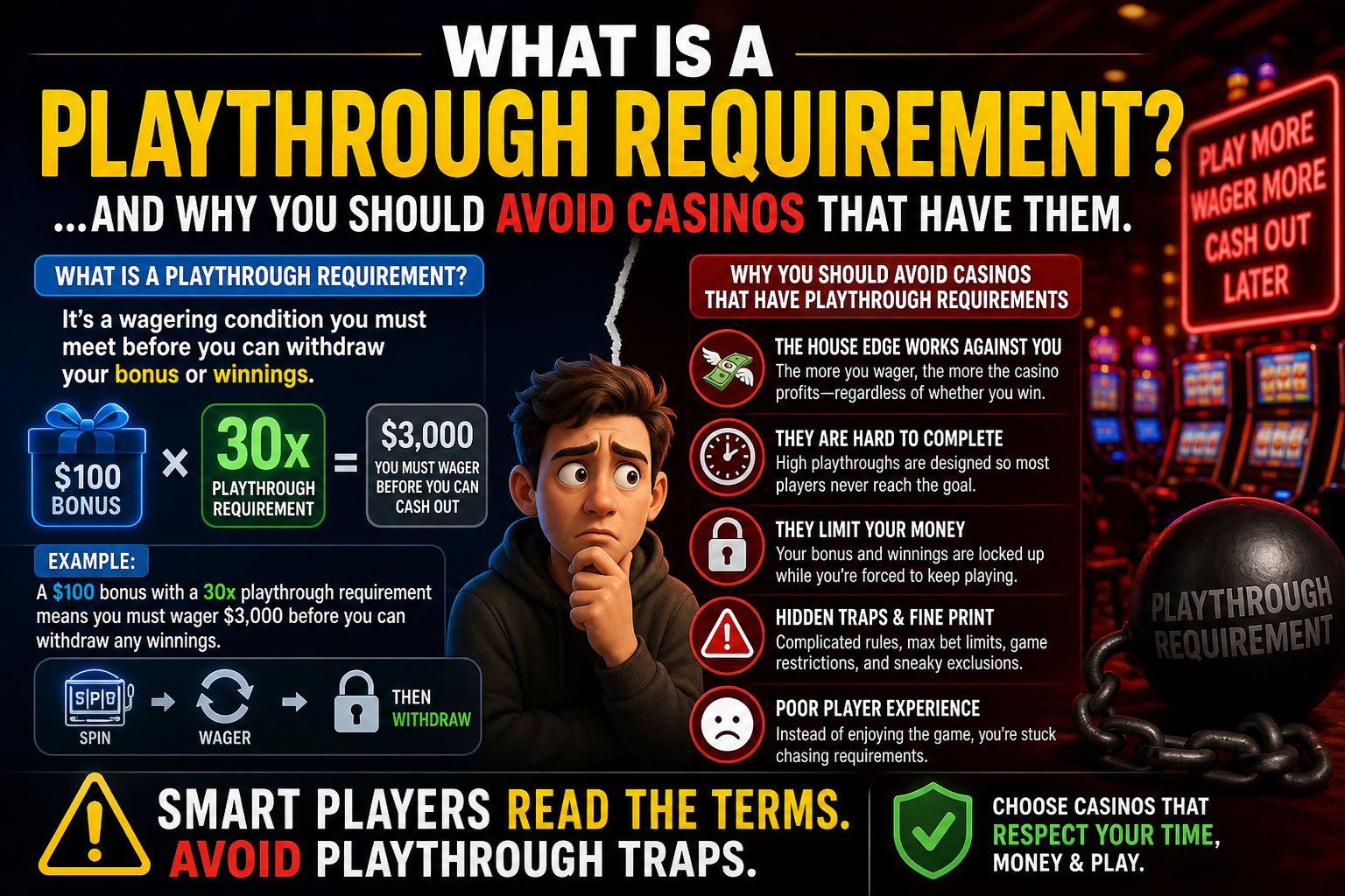 What Is a Playthrough Requirement? Why Sweepstakes Casino Players Should Avoid High Rollover Rules